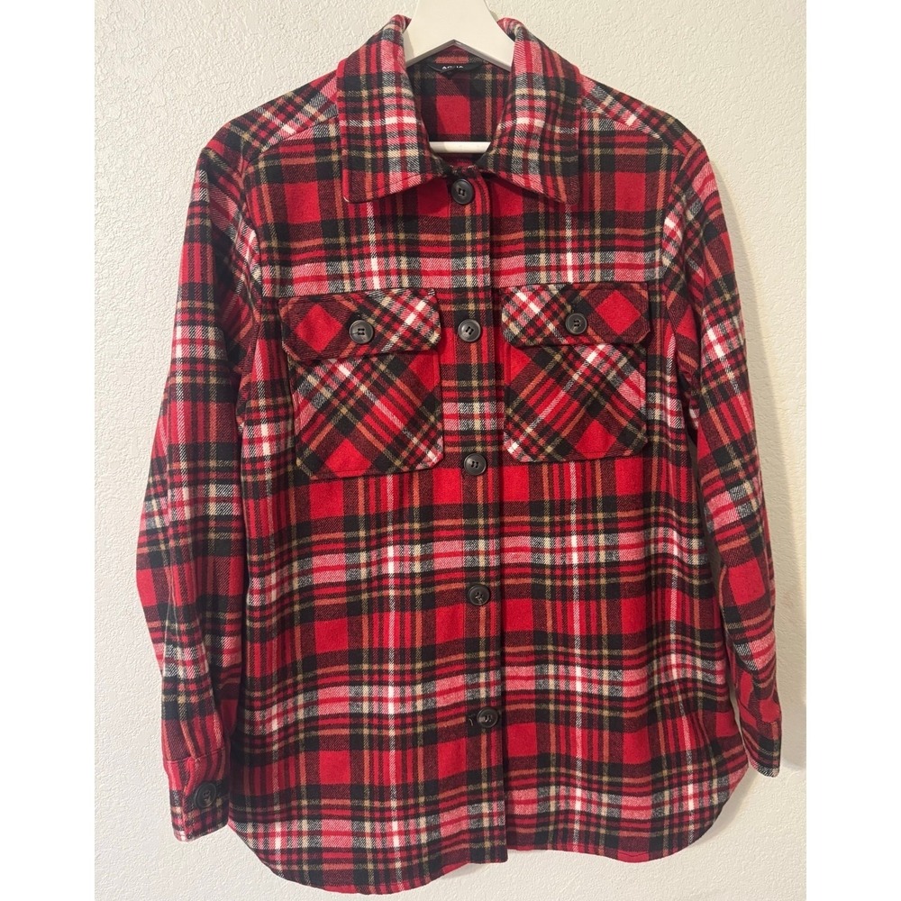 AQUA Red Plaid Button Up Shirt Jacket Flannel Shacket Top